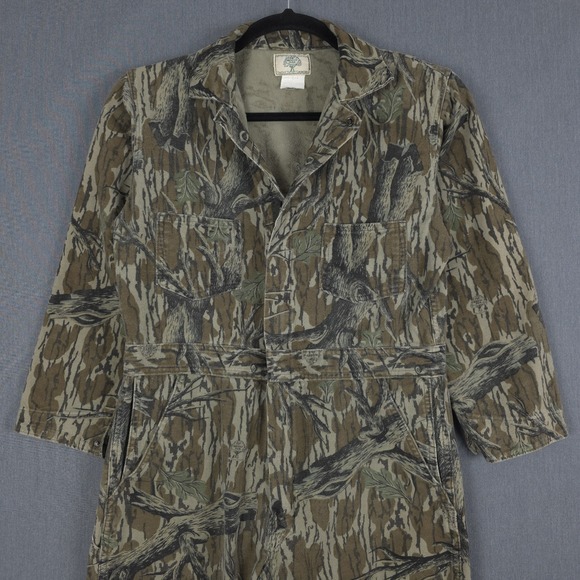 Vintage Mossy Oak Hunting Coveralls Mens Medium Treestand Camo Zip Up USA 90s